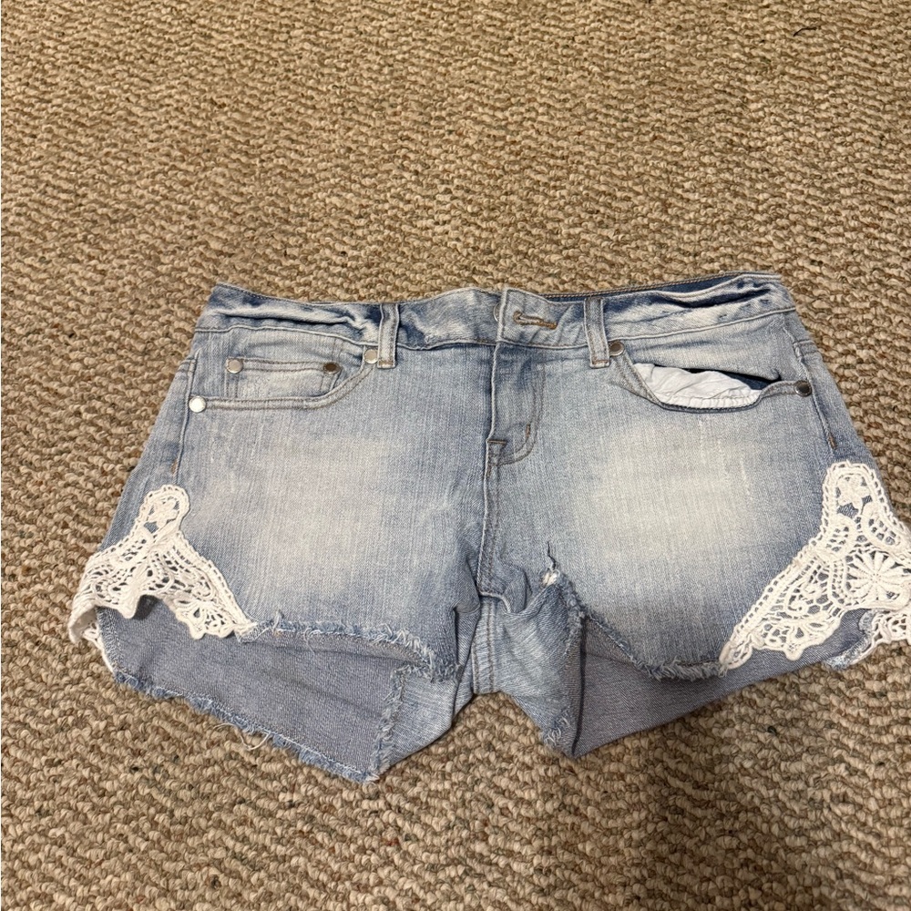 Maurices Light Blue Jean Shorts with White Lace